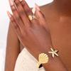 Stainless Steel Starfish Shell Open Bracelet Rings For Women Men Exaggerated Silver Color Geometric Adjustable Bracelet Jewelry