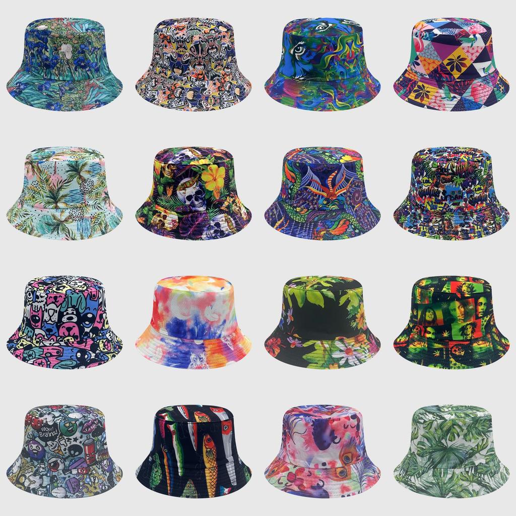 Dye Tie Fisherman Hat Uv Protection Assorted Colors Print Butterfly Cat Leaf Cap