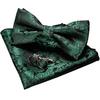 [JEMYGINS] [Jemygins Men's Bow Tie, Dark Green, 2-piece Silk Paisley Pattern, Formal, Business, Wedding, Gift, Cufflinks, Handkerchief Set (15)]