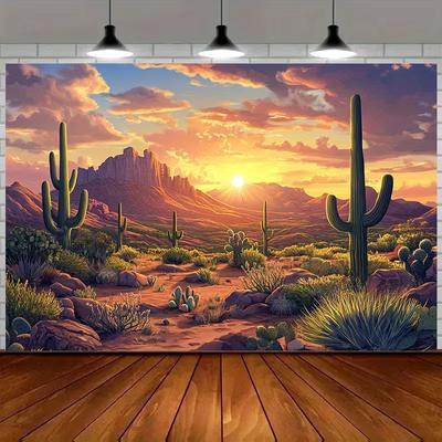 2D Pozadí západní pouště, Pozadí s kaktusem Saguaro pro focení kovbojů a Fiesta