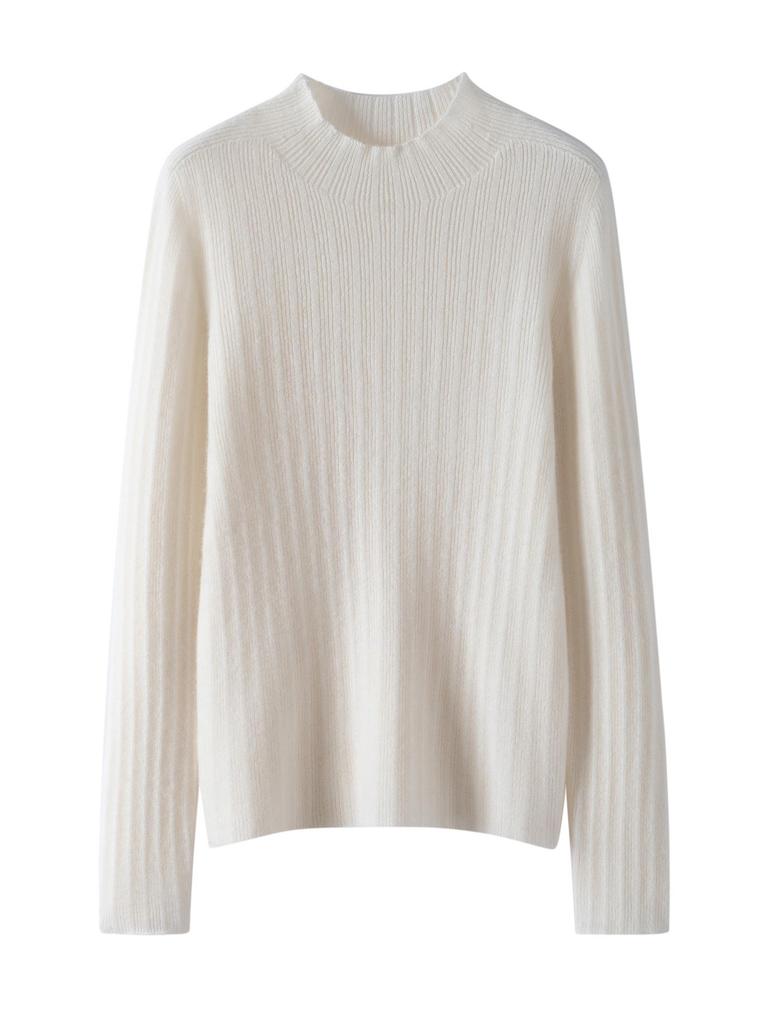2024 Women's Slim-Fit Ribbed Knit Half-High Collar Pullover - Flattering Cashmere Base Layer Top