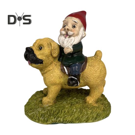 

Статуэтка садового гнома, смоляная статуэтка верховой собаки-карлика, расписанная вручную, украшение в виде карлика для украшения садового горшка на открытом воздухе коричневый