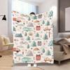 Beige Background Camper Van Pine Tree Happy Camping Fleece Blanket For Rustic Bedroom Decor Soft Warm Throw Blanket Wrap