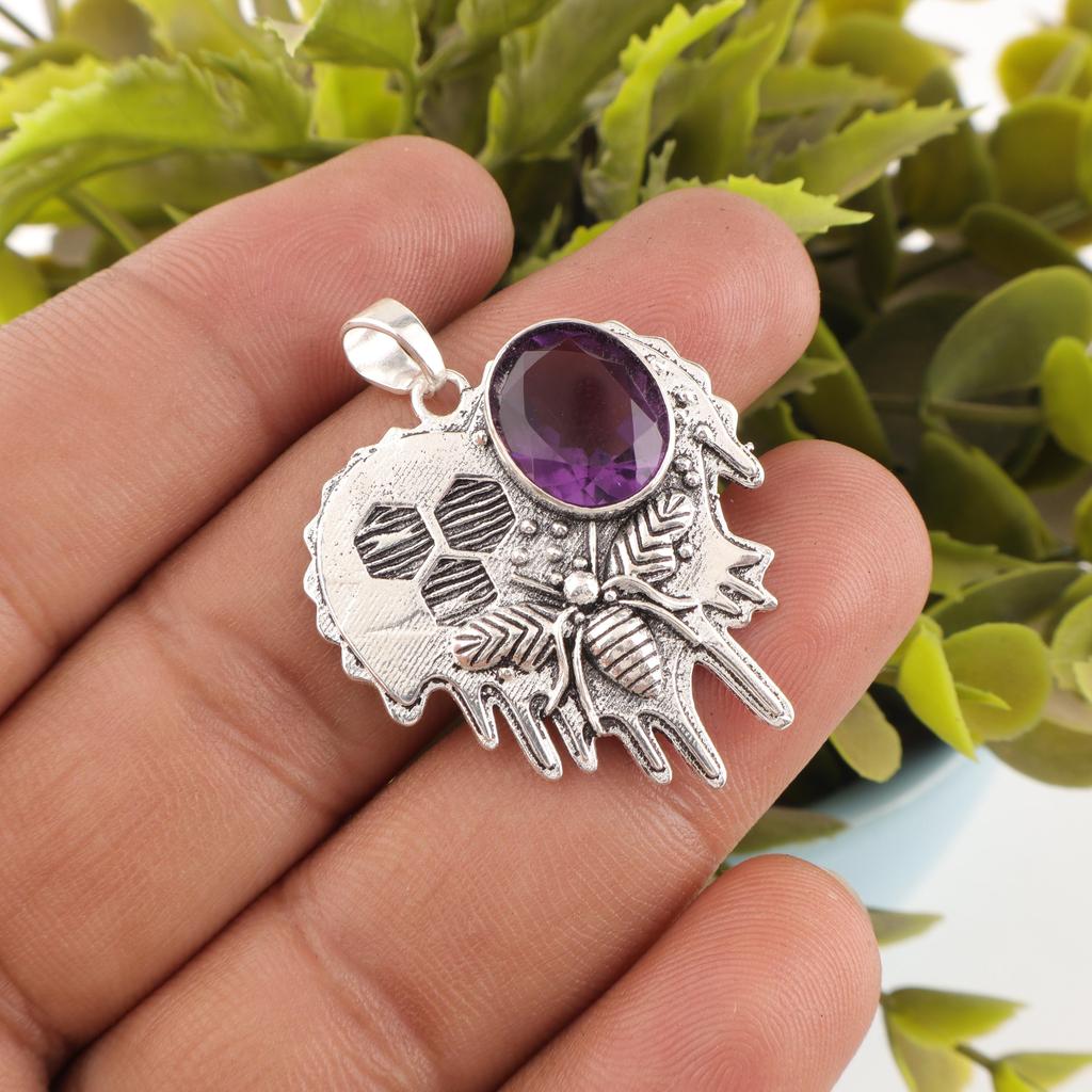 Ametyst anheng Gemstone smykker, 925 solid sterling sølv anheng, gave til kvinner håndlaget anheng