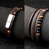 4Pcs/ Set Braided Wrap Leather Bracelets for Men VintageTiger Eyes Stone Charm Stainless Steel Men Beads Ethnic Tribal Wristband