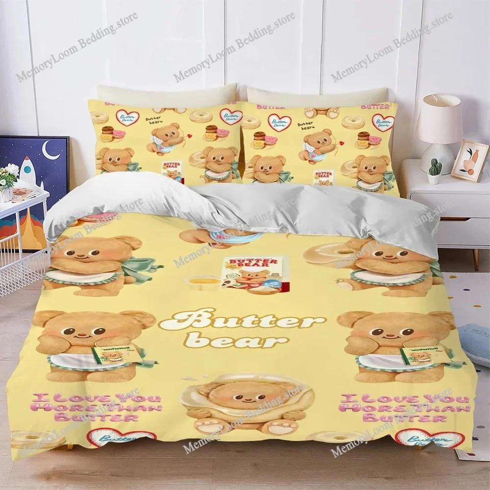 Cartoon Butter Bear Cute Duvet Cover Set Home Style Bedding Soft Laundry Cotton Bed Student Dormitory Gift Home Textileextile741