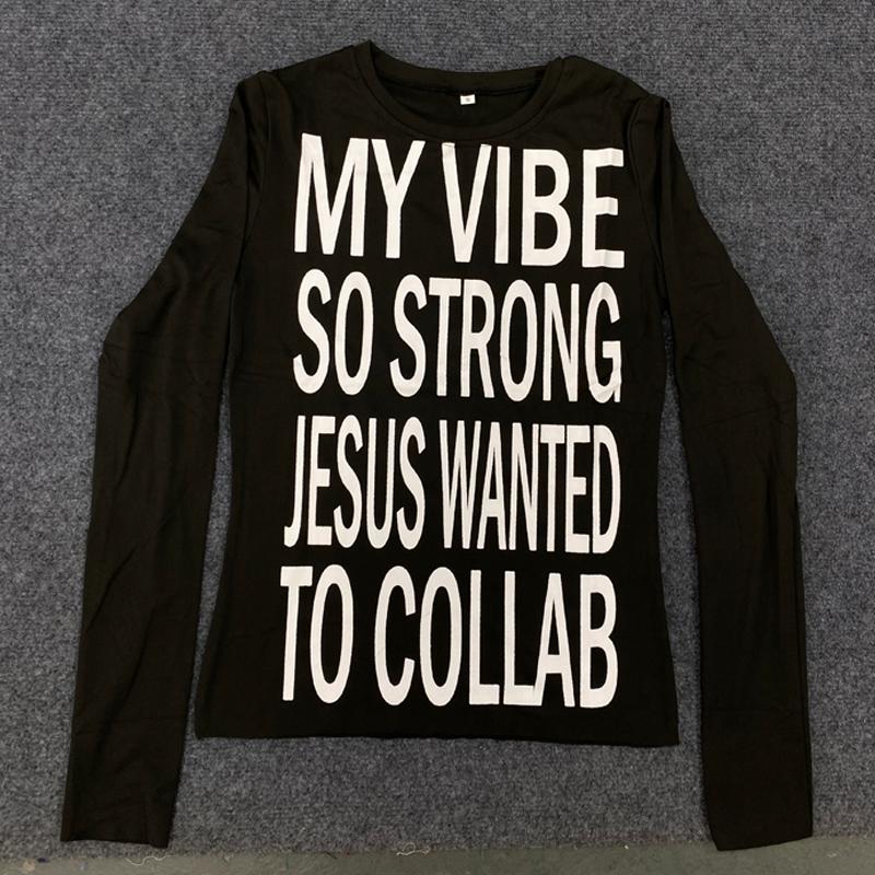 Long sleeved shirt with letter print on both sides in Europe and America