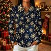 Women's Christmas Print Long Sleeve Button Front Collared Casual Top with Side Slits