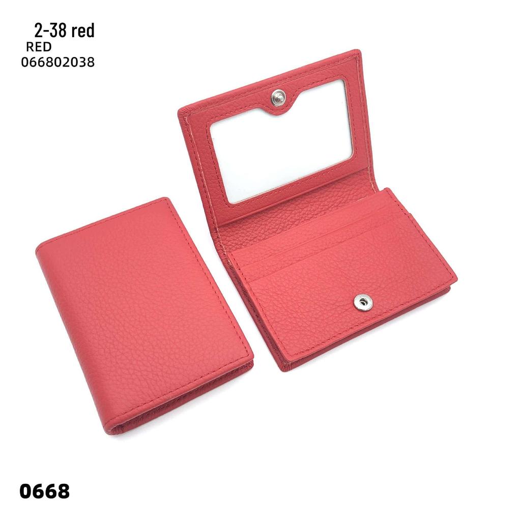 Premium Leather Card Holder: Unisex Cowhide Business Case with Mirror Window, Snap Closure & Coin Purse.