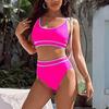 Bikini de Color Sólido de Cintura Alta para Mujer Traje de Dos Piezas Ropa de Playa Multicolor