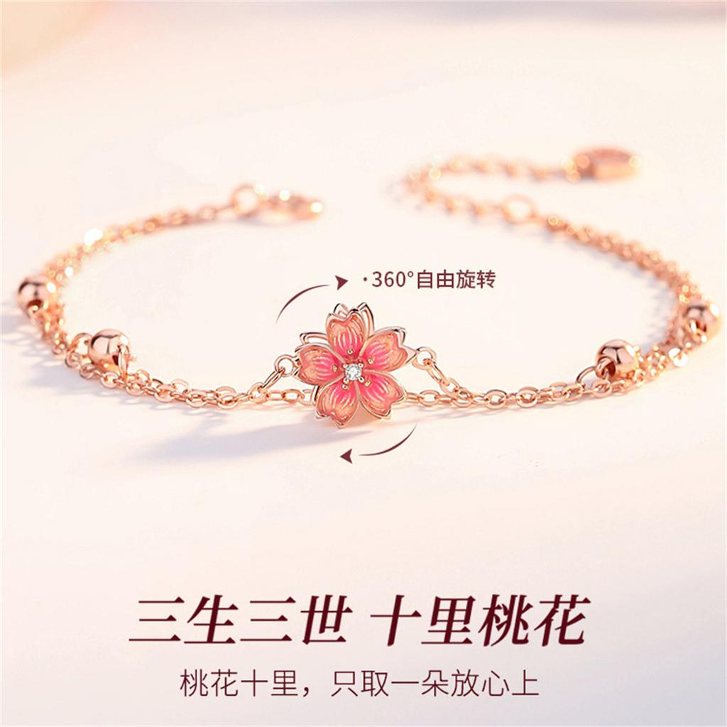 Light Luxury Peach Pink Blossom Rotating Bracelet Exquisite Valentine's Day Gifts Vintage Necklace Ring Earting Popular
