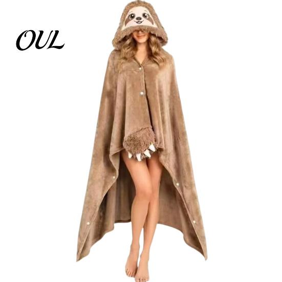 Lightweight Velvet Gown Animal Wearable Blanket Hoodie for Women, Oversized Flannel Sweatshirt Soft Loungewear Blanket, Button-Up Cosplay Cape