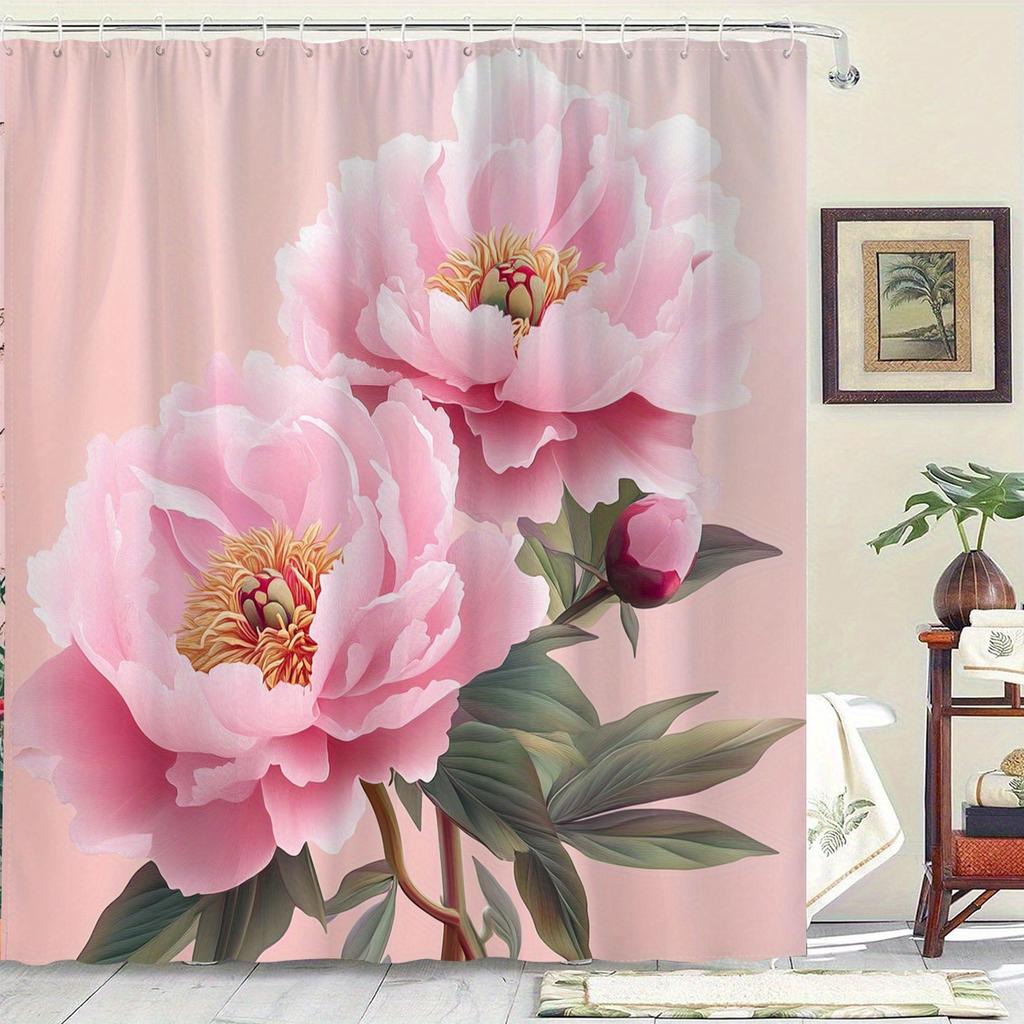 Open 1 piece beautiful camellia theme digital printed shower curtain, polyester fabric shower curtain, bathroom accessories