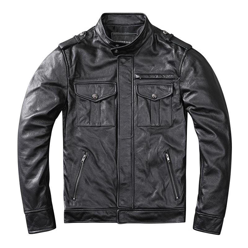 Chinese Size Men Leather Jacket Genuine Cowhide Black Autumn