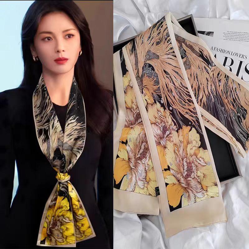 Luxury Design Silk Skinny Scarf For Women Fashion Hair Bands Neckerchief Soft Satin Lady Hands Bag Ribbon Neck Tie Scarf Female