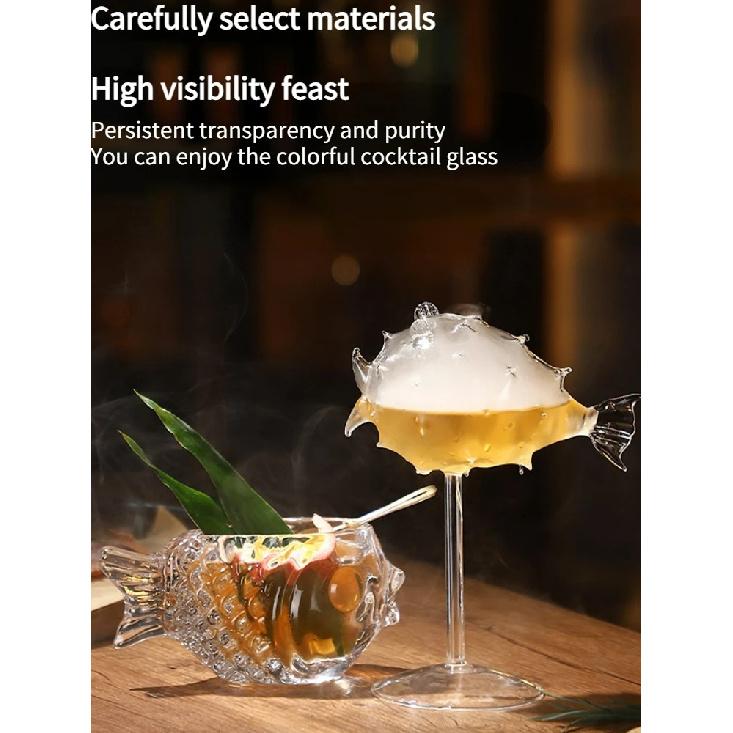 Creative 3D Transparent Fish Shape Bar Cocktail Glass Party Thick Heavy Lovely Smoothies Bowl Cup Cold Drink Tiki Glasses Mug