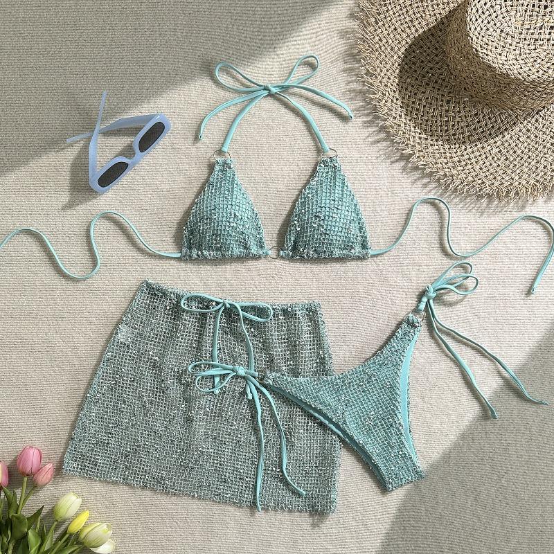 Women Sexy Strappy Special Mesh Three Piece Bikini Swimwear