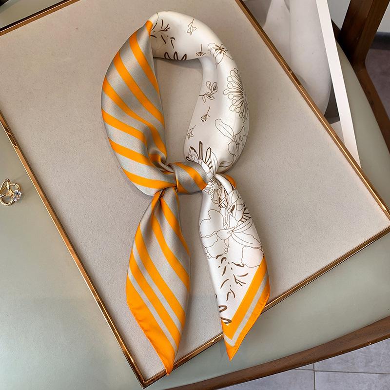 New Spring and Autumn Small Floral Temperament Small Silk Scarf Women's Headband Decorative Scarf 71 Square Scarf Dual-purpose Shawl Headband