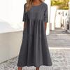 Vestido de Verano de Algodón Lino para Mujer - Vestido Casual de Manga Corta con Pliegues y Bolsillo, Ligero y Transpirable