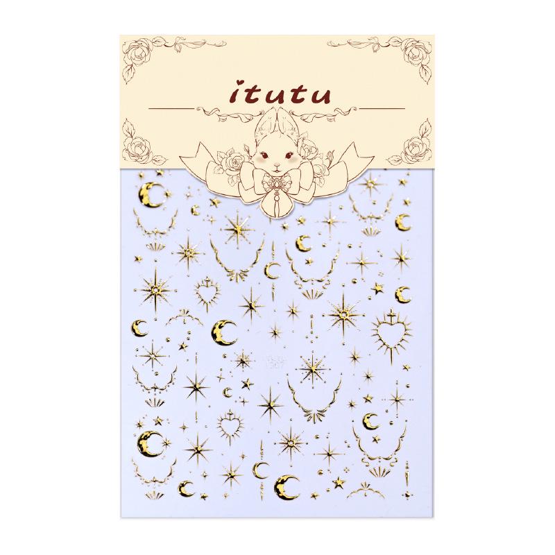 Bohemian Star and Moon Nail Stickers - Hot Stamping Retro Design