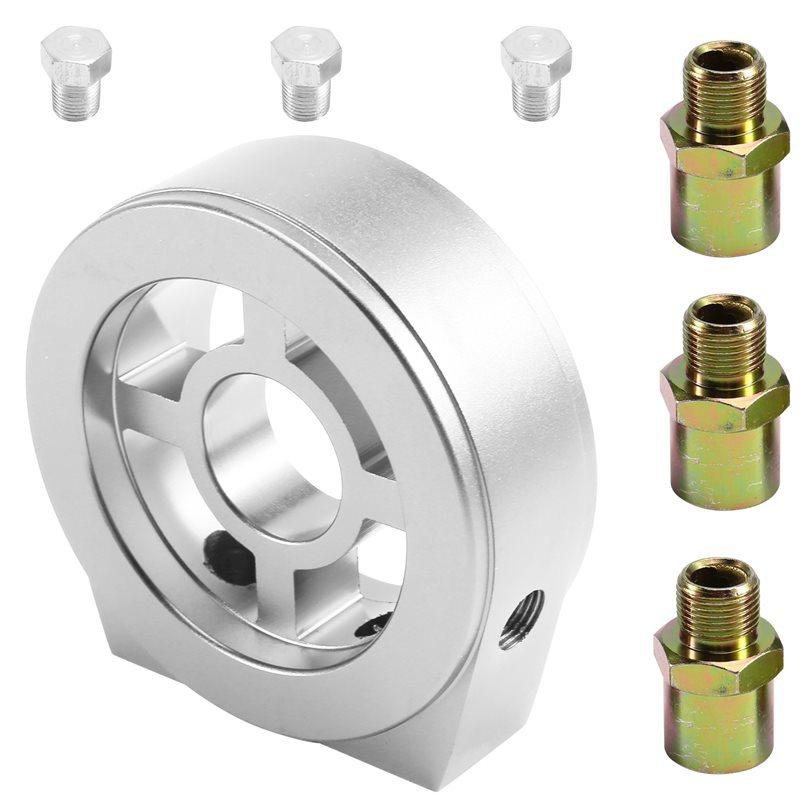 Oil Filter Cooler Sandwich Plate Adapter Universal Oil Sensor Adapter M18 M20 M22 3/4 With Connectors Silver