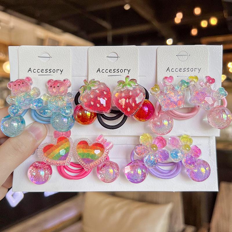 2PCS Colorful Crown Bear Elastic Hair Bands for Girls Lovely Children Hair Accessories Baby Headwear Ties