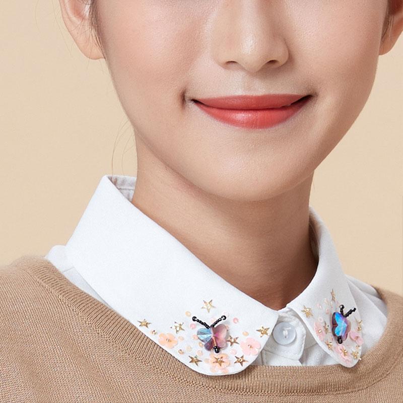 Perfect Match Fashion Beaded Fake Collar Women Detachable Collars Black False Collars Woman Removable Chiffon Half Shirt Tie Nep Kraagie