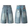 ZYLLO Summer New Vintage Denim Shorts American Style High Street  Fashion Cracked Print Washed Design Five-Point Pants Stree
