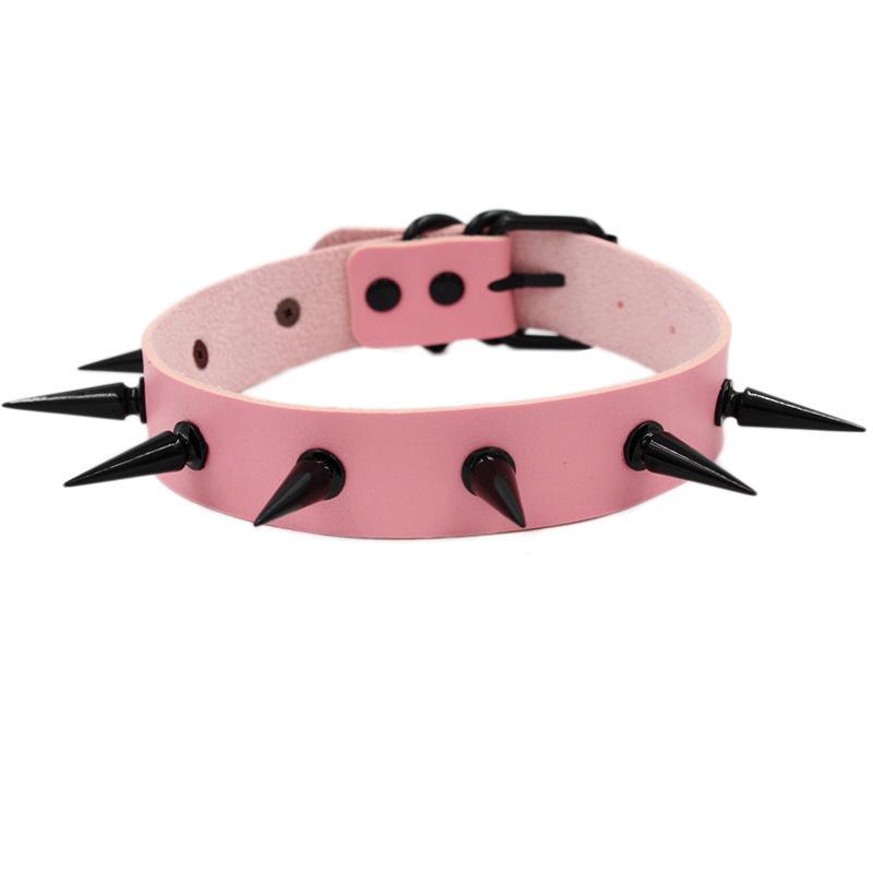 

Exaggerated Spiked Choker Collar Women Pu Leather Choker Necklace Punk Gothic Cosplay Accessories Halloween Jewelry Gift рожевий