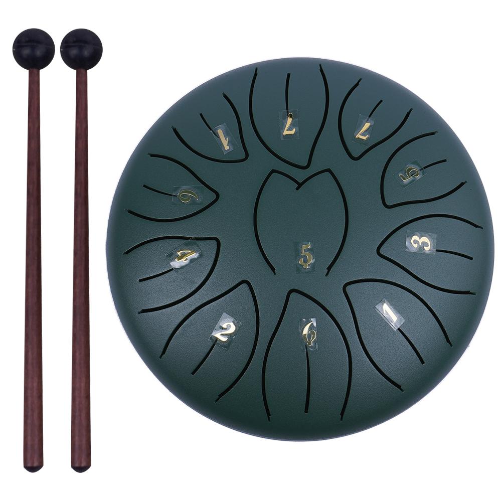 Tamburo a lingua in acciaio da 6 pollici con 11 note, con bacchette, mazzuole, plettri da dito, strumenti a percussione, tamburo per guarigione sonora, tamburi handpan