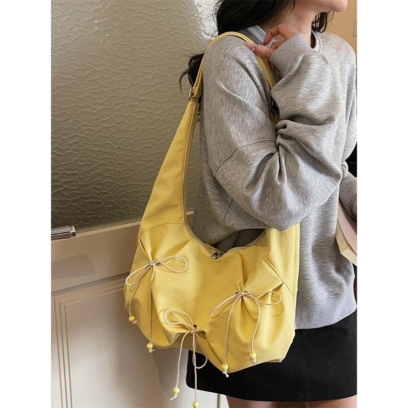 Korean-style sweet bow nyl bag for women, large-capacity daily commuter shoulder and crossbody bag, versatile casual bag