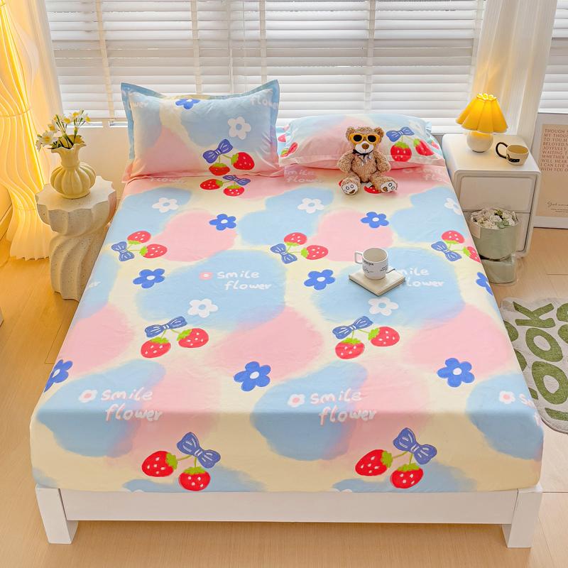 Washed Cotton Fitted Sheet with Elastic Bands Non Slip Adjustable Mattress Cover Printed  Pure Cotton  for Double King Queen