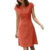 Women Summer Dress Round Neck Short Sleeve Pure Color V-shaped Back Zipper A-line Slim Fit Above Knee Length Daily Commute Mini Dress