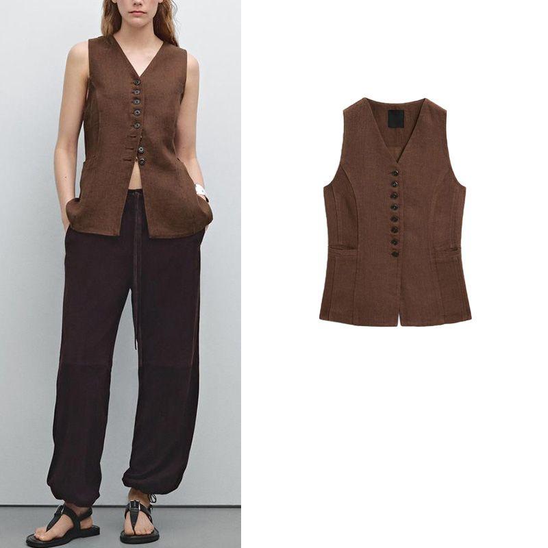 MD Spring and Summer Women's Clothing Linen Blend Young High JGG Ol Commute Style Long Suit Vest 6748966