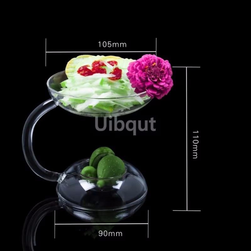 Transparent Glass Bowl with Side Opening Dry Ice Bowl Creative Cuisine Tableware Special Restaurant Salad ceramic bowl set