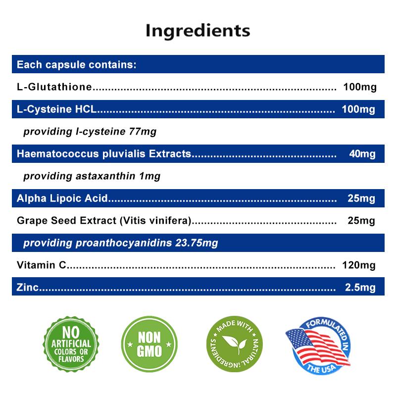 Bcuelov Glutathione Capsules Contains Glutathione Cysteine and Vitamin C To Boost Skin Health and Neutralize Free Radicals