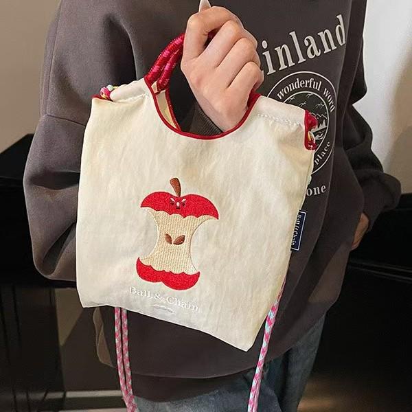 Apfelstickerei Handtasche im japanischen Stil - Damen Einzelschultertasche 2025