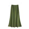Satin Drape Elastic Waist Midi Skirt - Women's High Waist A-Line for Spring/Summer