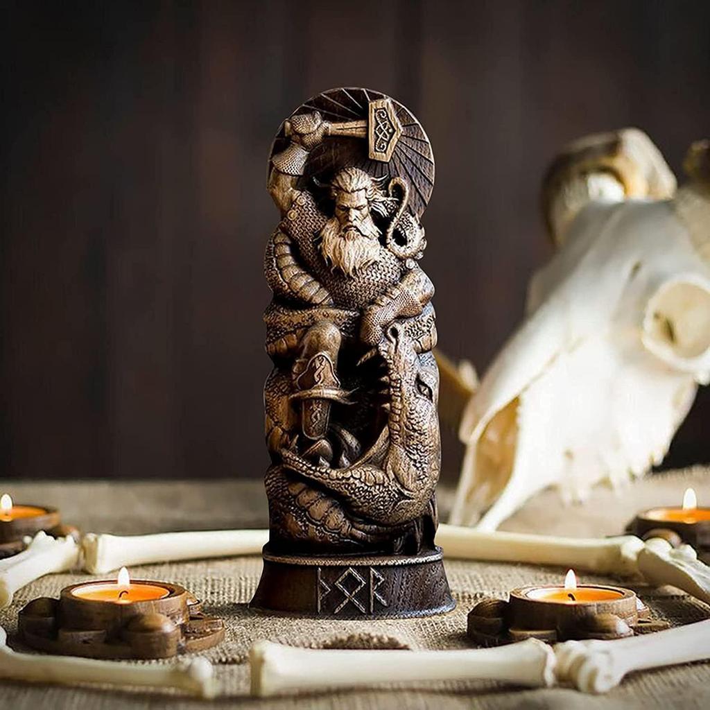 New Hero Statue Imitation Wood Carving Resin Ornament Resin Handicraft Mythical Ornament Thor Spirit Decoration