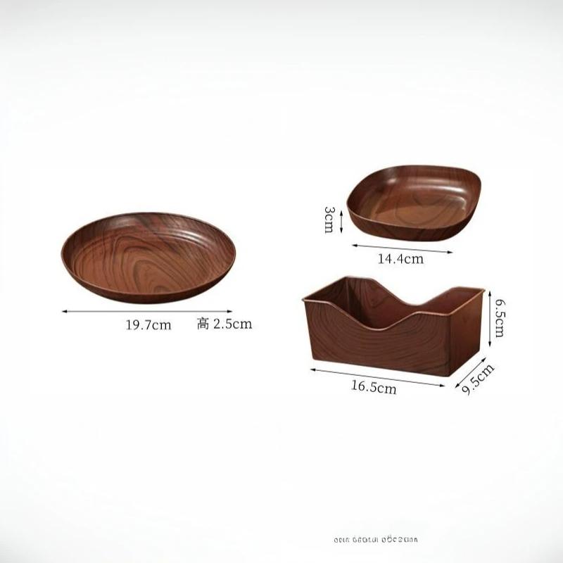 Wood Grain Plastic Serving Plate Eco Friendly Unbreakable with Storage Holder for Kitchen Outdoor Picnic Catering Events