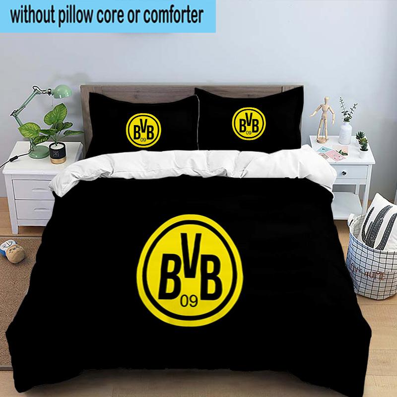 3PCS Borussia Dortmund Printed Bedding Set, Includes A Duvet Cover and Two Pillowcases for Bedroom, Suitable for All Seasons