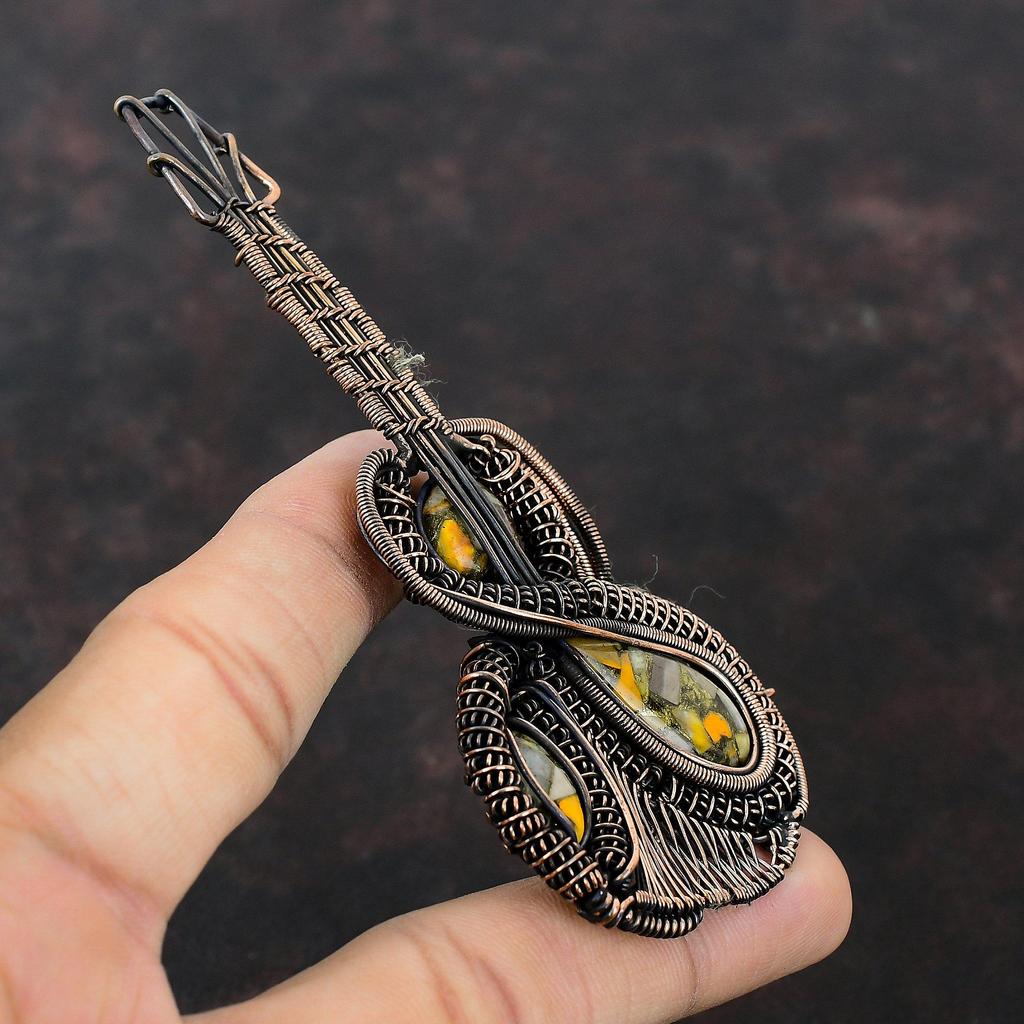 Copper Bumble Bee Jasper Pendant Copper Wire Wrapped Pendant Guitar Pendant Handmade Copper Jewelry Awesome Gemstone Pendant Engagement Gift