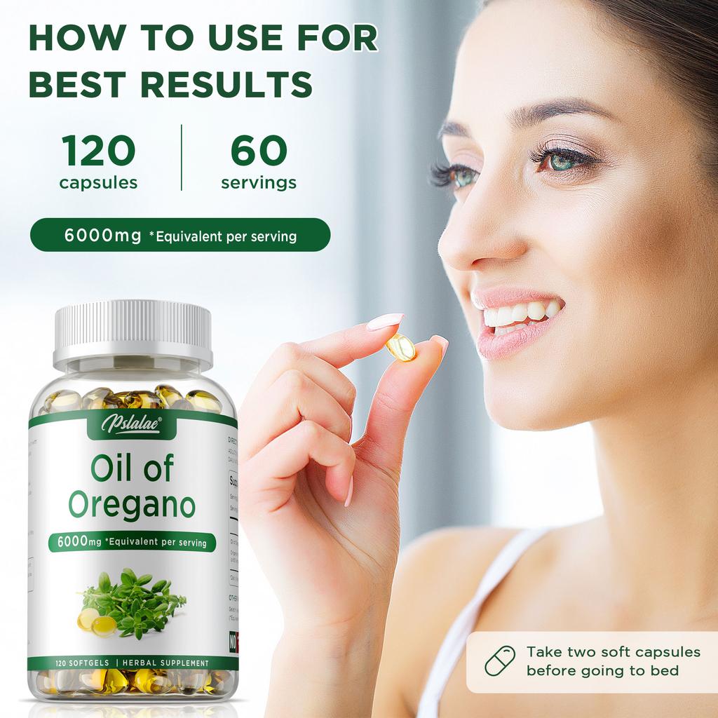 Capsule molli di olio di origano ad alta concentrazione, 6000 mg di estratti vegetali naturali, delicate e facilmente assorbibili, adatte sia per uomini che per donne.