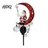 Waterproof Metal Path Light 31 Inch Solar-Powered Christmas Garden Stake Light Santa Claus On A Moon LED Pathway Decorative Yard with Snowflake