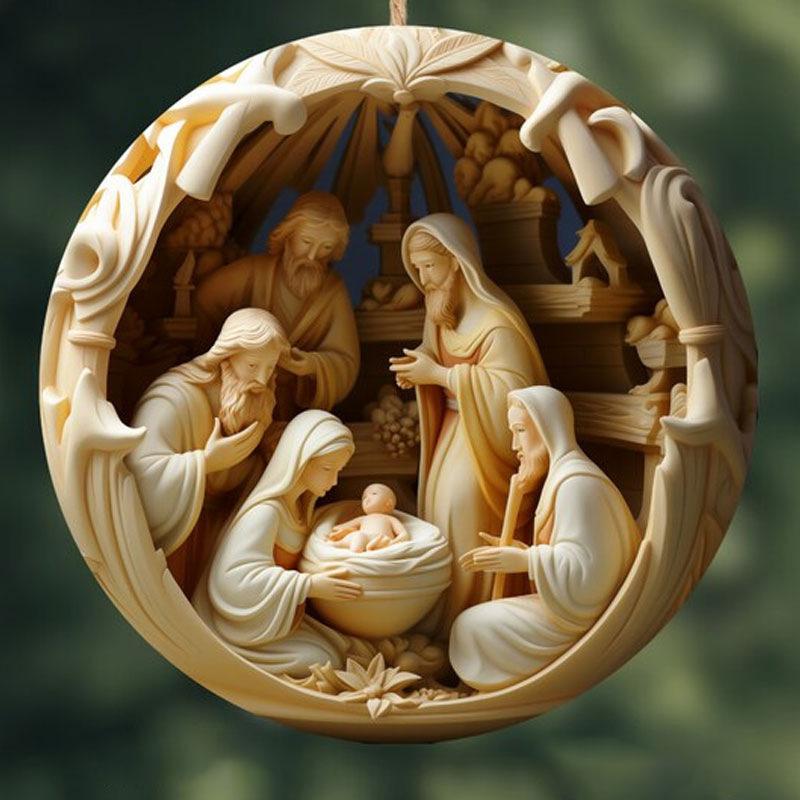 Painted Jesus Nativity Christmas Tree Pendant 2d Acrylic Keepsake Religious Ornament Creative Decoration Prayer Xmas Party