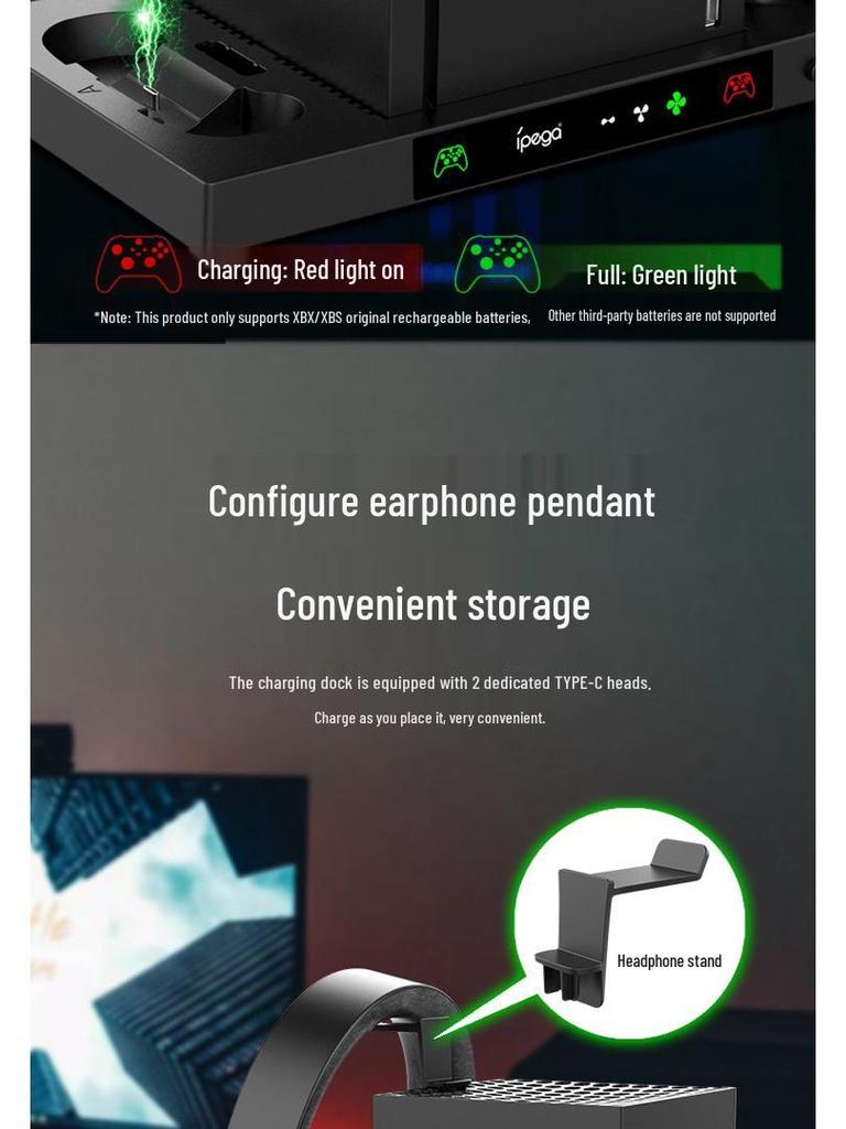 Xbox Series X Kühlbasis mit Ladegerät, Kopfhörerständer & Kartenaufbewahrung