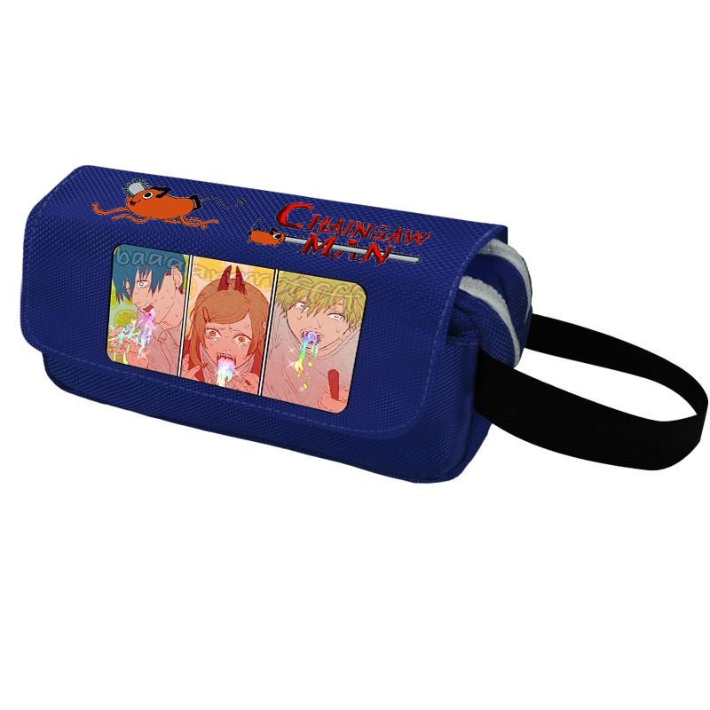 Chainsaw Man Pencil Case Cartoon Anime Stationery Organizer Double Zipper Large Capacity Students
