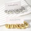 Fashion Geometry Chunky C-shaped Earring Set Creative Design Half Round Stud Earrings Women's Statement Versatile Daily Zircon