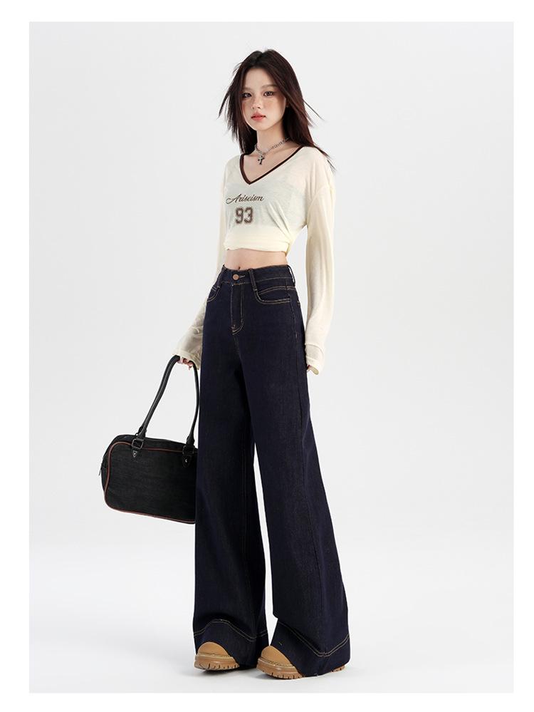 Women's Retro Denim Blue Wide-Leg Jeans - Spring 2025 Collection