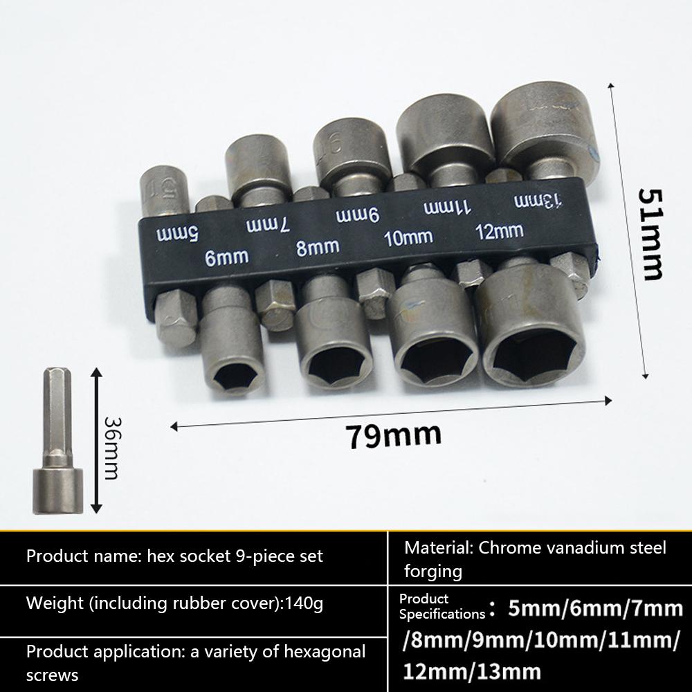 9pcs/set Powerful Socket Inner Hexagonal Wrench Hexagonal Handle Screwdriver Extension Rod Pneumatic Screwdriver Insert Tool Set